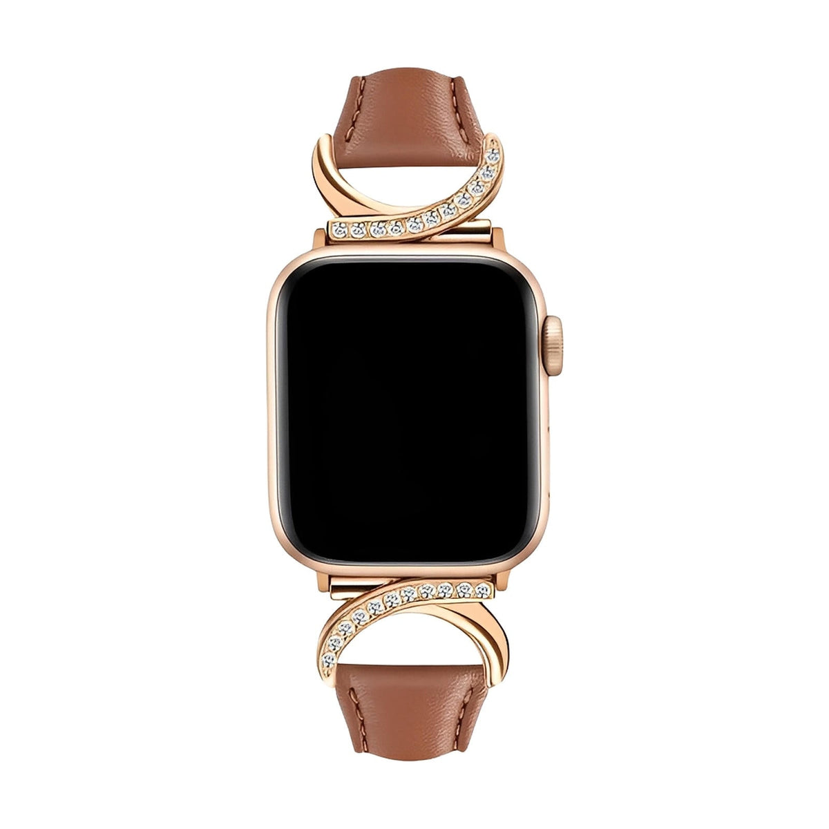 Correa elegante de cuero split para Apple Watch, hebilla en forma de C con strass, estilo refinado y femenino, modelo Ozinda