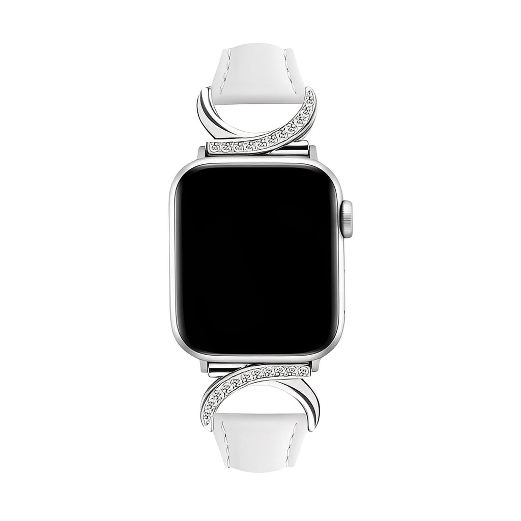 Correa elegante de cuero split para Apple Watch, hebilla en forma de C con strass, estilo refinado y femenino, modelo Ozinda