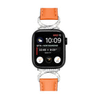 Correa elegante de cuero split para Apple Watch, hebilla en forma de C con strass, estilo refinado y femenino, modelo Ozinda