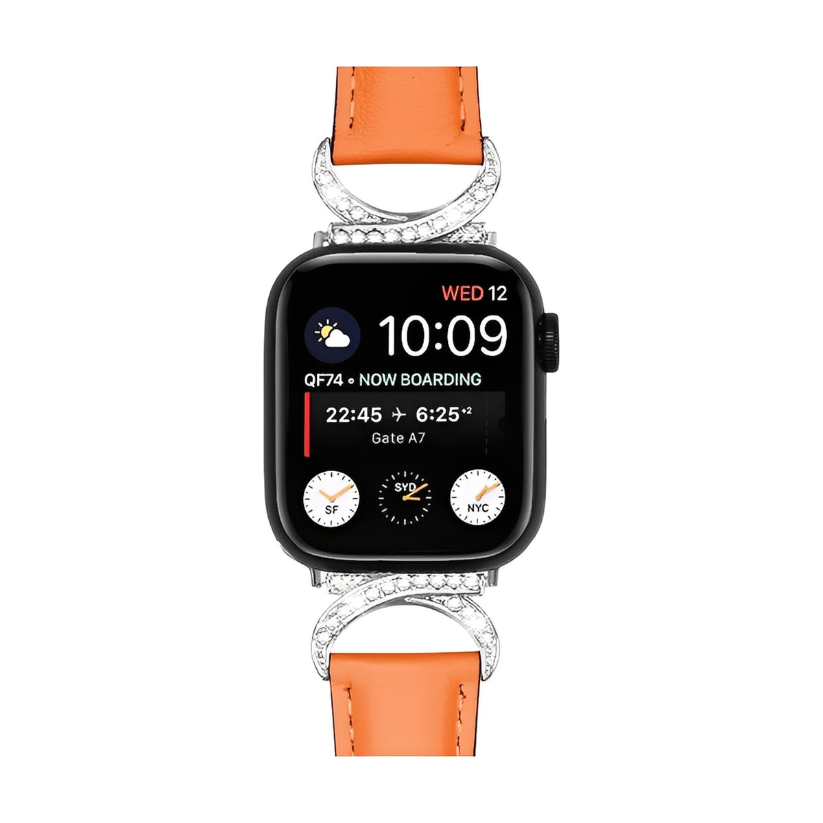 Correa elegante de cuero split para Apple Watch, hebilla en forma de C con strass, estilo refinado y femenino, modelo Ozinda