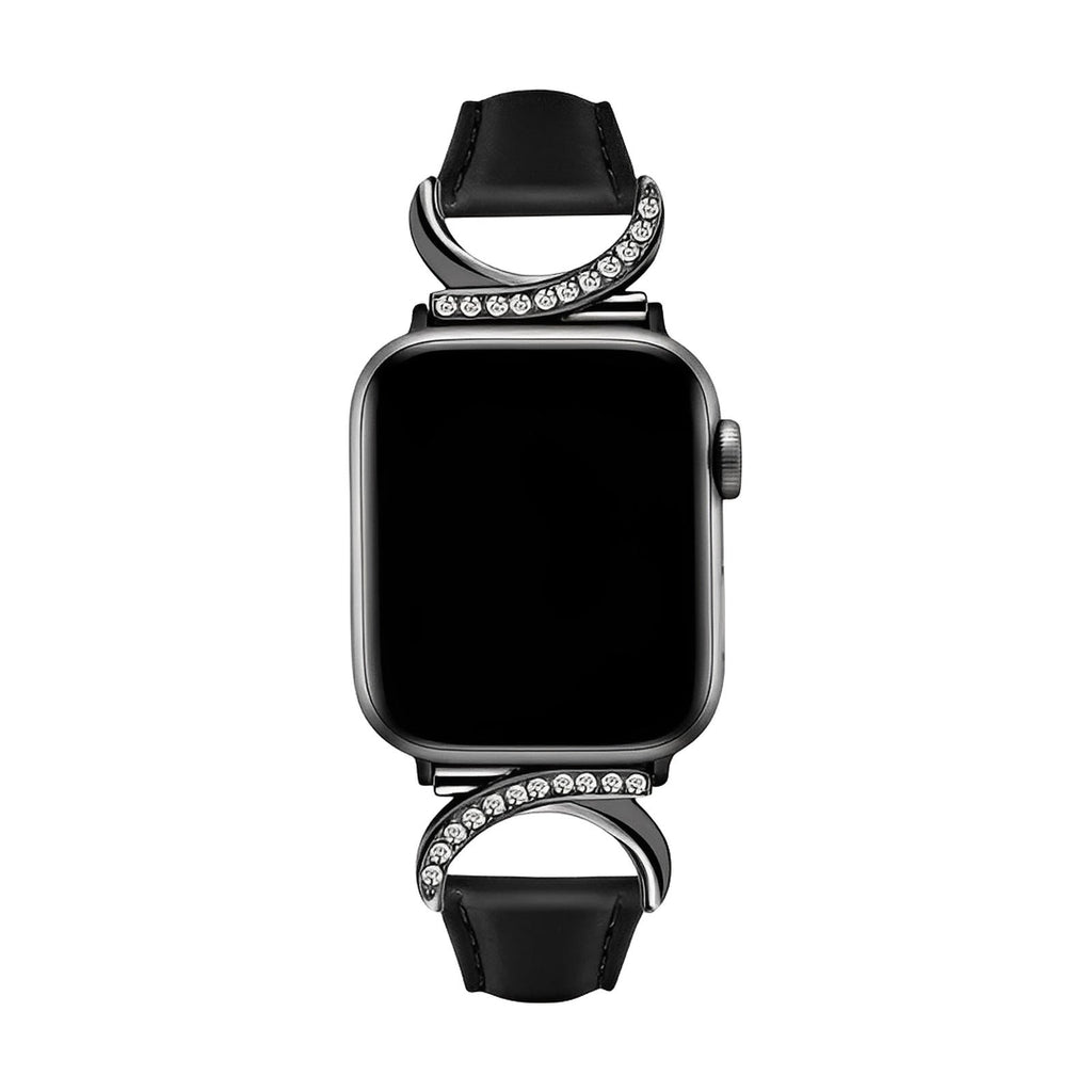 Correa elegante de cuero split para Apple Watch, hebilla en forma de C con strass, estilo refinado y femenino, modelo Ozinda