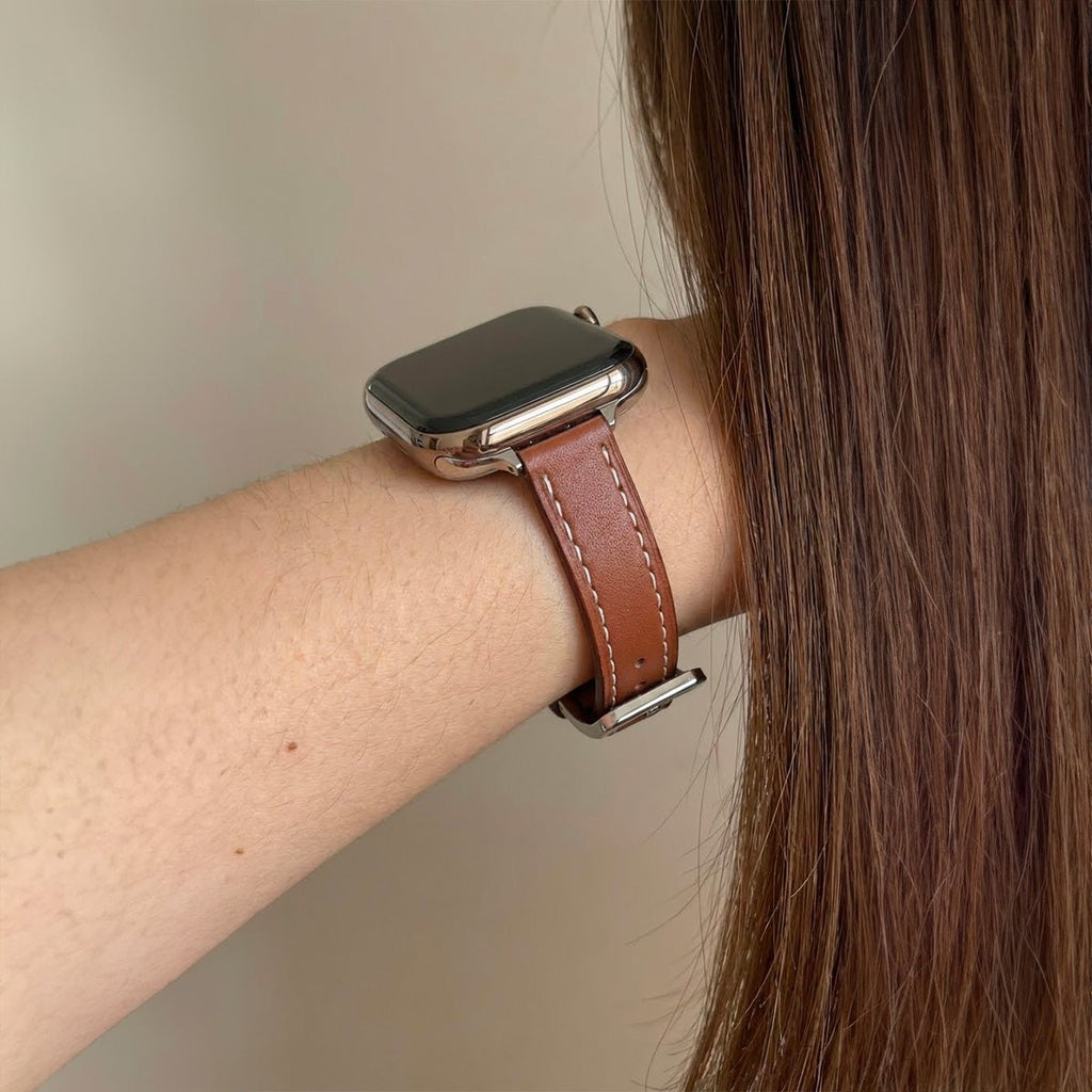 Correa para Apple Watch, costuras contrastadas, hebilla de espiga, estilo talabartero, modelo Ermia
