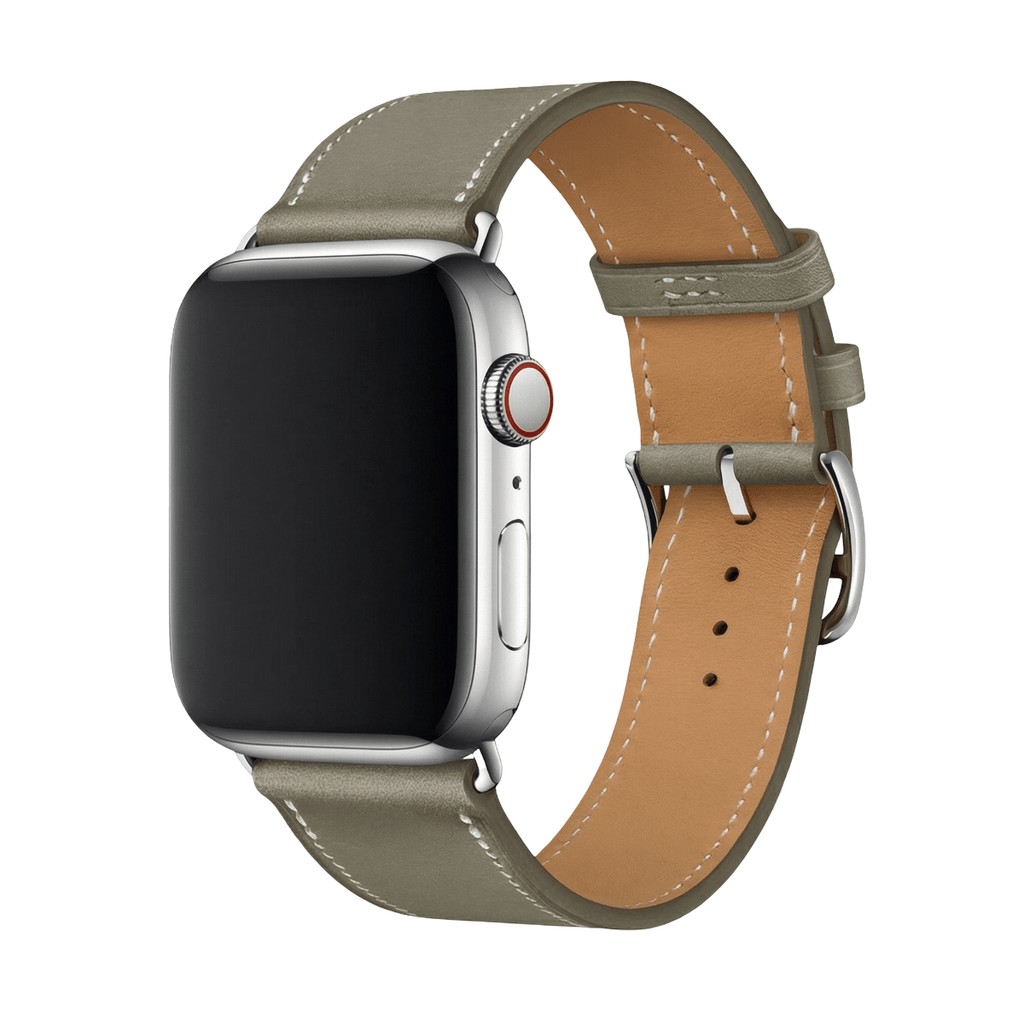 Correa de Apple Watch en piel de becerro afelpada, costuras a contraste, cierre de hebilla, modelo Krynn