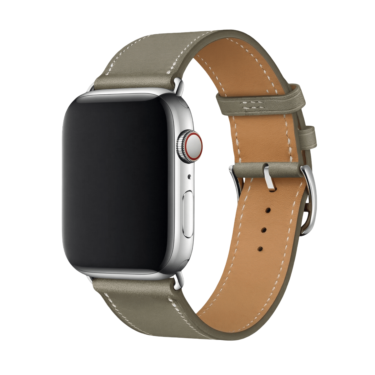 Correa de Apple Watch en piel de becerro afelpada, costuras a contraste, cierre de hebilla, modelo Krynn