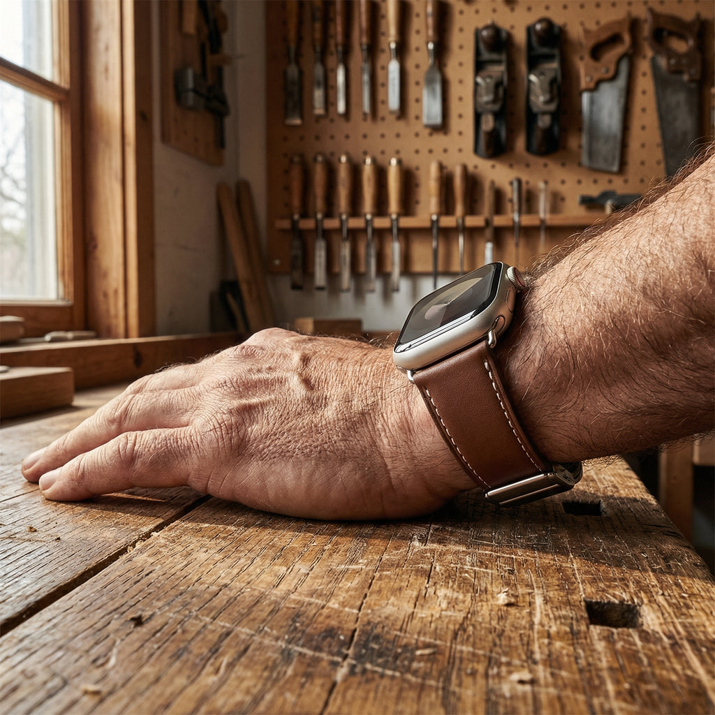 Correa Apple Watch, cierre magnético de dos secciones, costuras estilo silla de montar, modelo Ozias