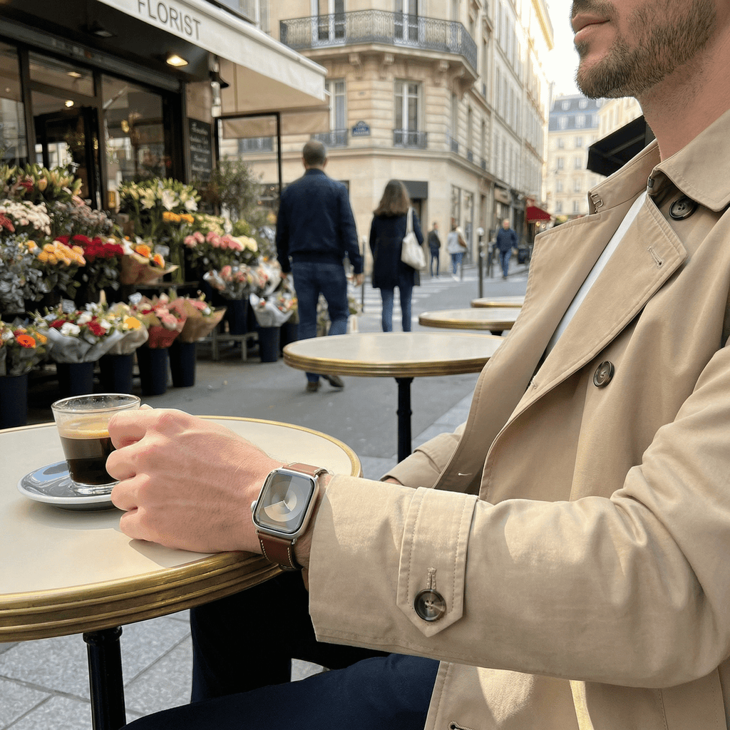 Correa Apple Watch, cierre magnético de dos secciones, costuras estilo silla de montar, modelo Ozias