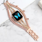 Correa Apple Watch multihilo, charms de mariposas y strass, para mujer, modelo Papilla