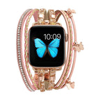 Correa Apple Watch multihilo, charms de mariposas y strass, para mujer, modelo Papilla