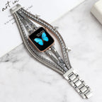 Correa Apple Watch multihilo, charms de mariposas y strass, para mujer, modelo Papilla