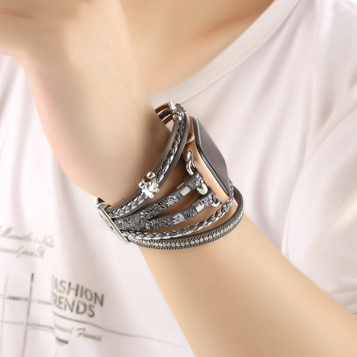 Correa Apple Watch multihilo, charms de mariposas y strass, para mujer, modelo Papilla