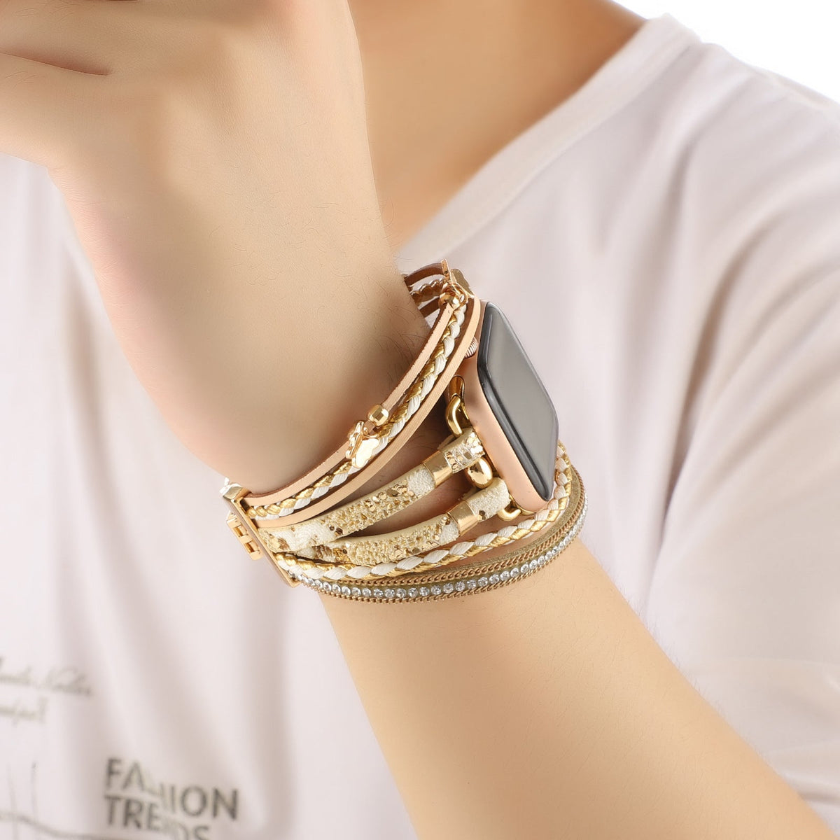 Correa Apple Watch multihilo, charms de mariposas y strass, para mujer, modelo Papilla