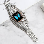 Correa Apple Watch multihilo, charms de mariposas y strass, para mujer, modelo Papilla