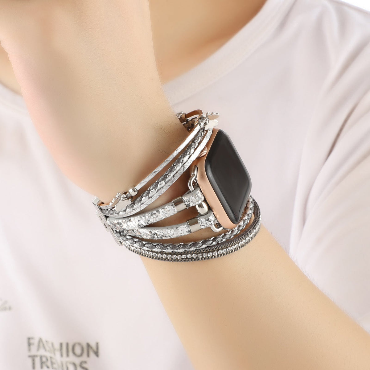 Correa Apple Watch multihilo, charms de mariposas y strass, para mujer, modelo Papilla