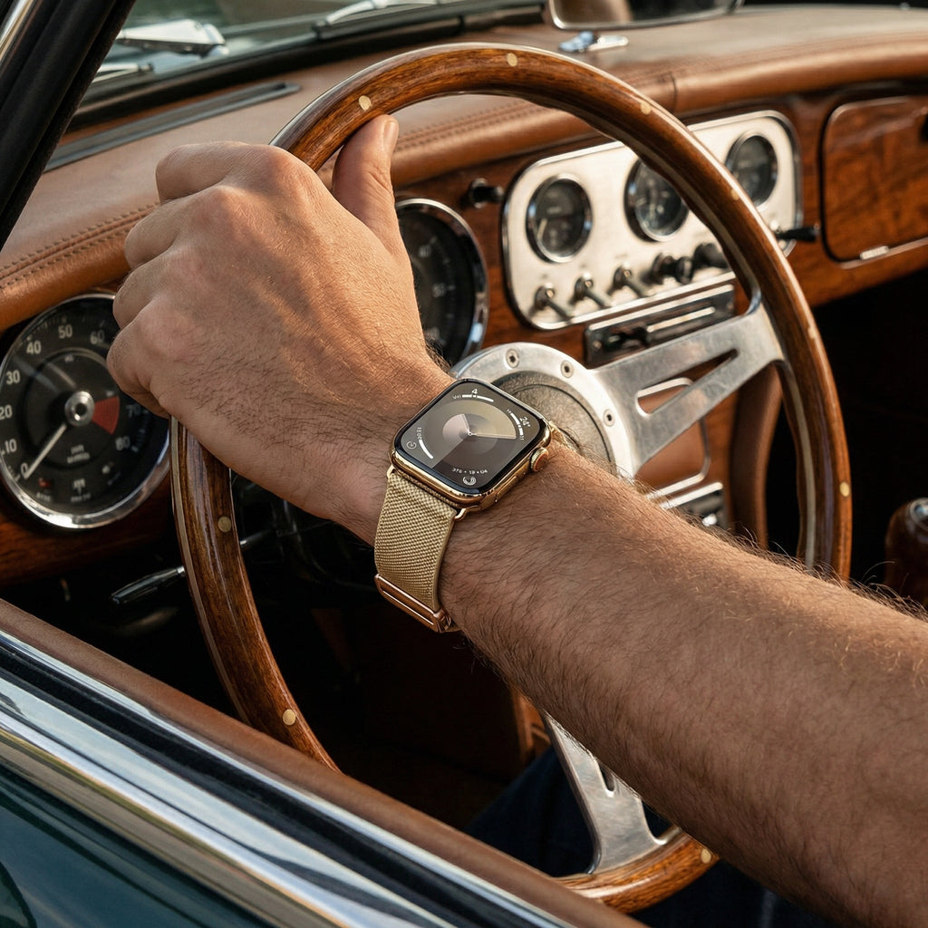 Correa Apple Watch de denim tejido, cierre magnético, modelo Aion
