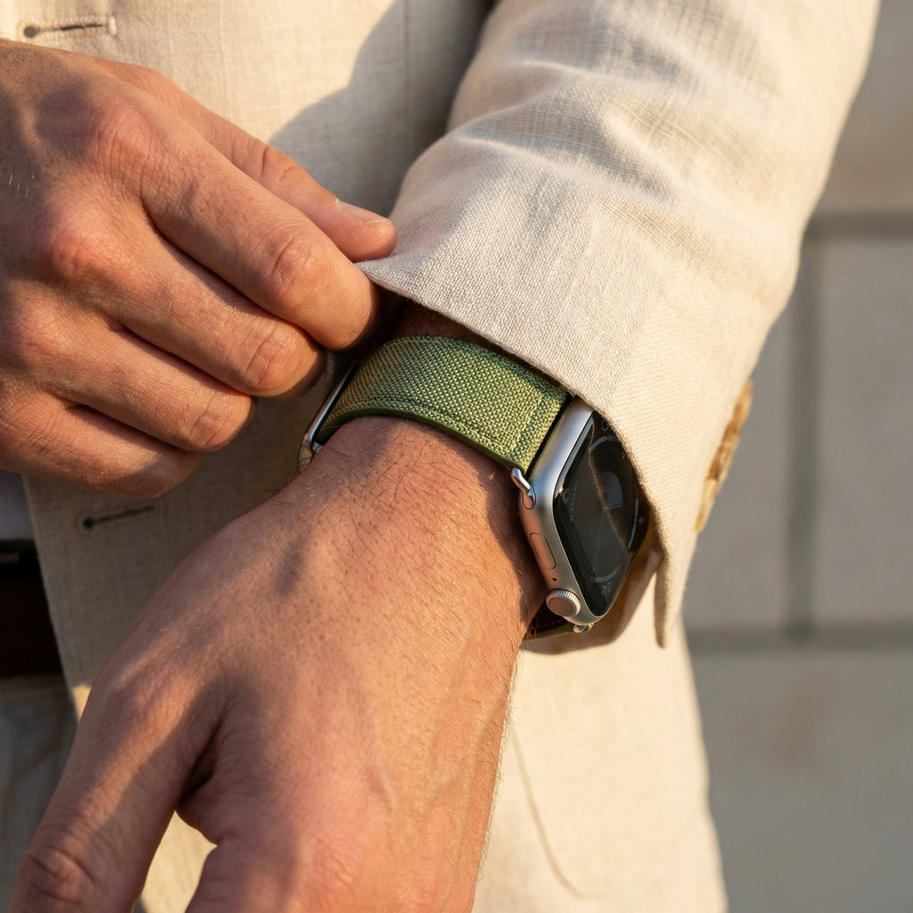 Correa Apple Watch de denim tejido, cierre magnético, modelo Aion