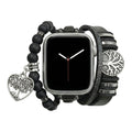 Correa Apple Watch de cuero (crosta), cuentas de ónix negro, motivo árbol de la vida, cierre ajustable, accesorio unisex, modelo Aristide