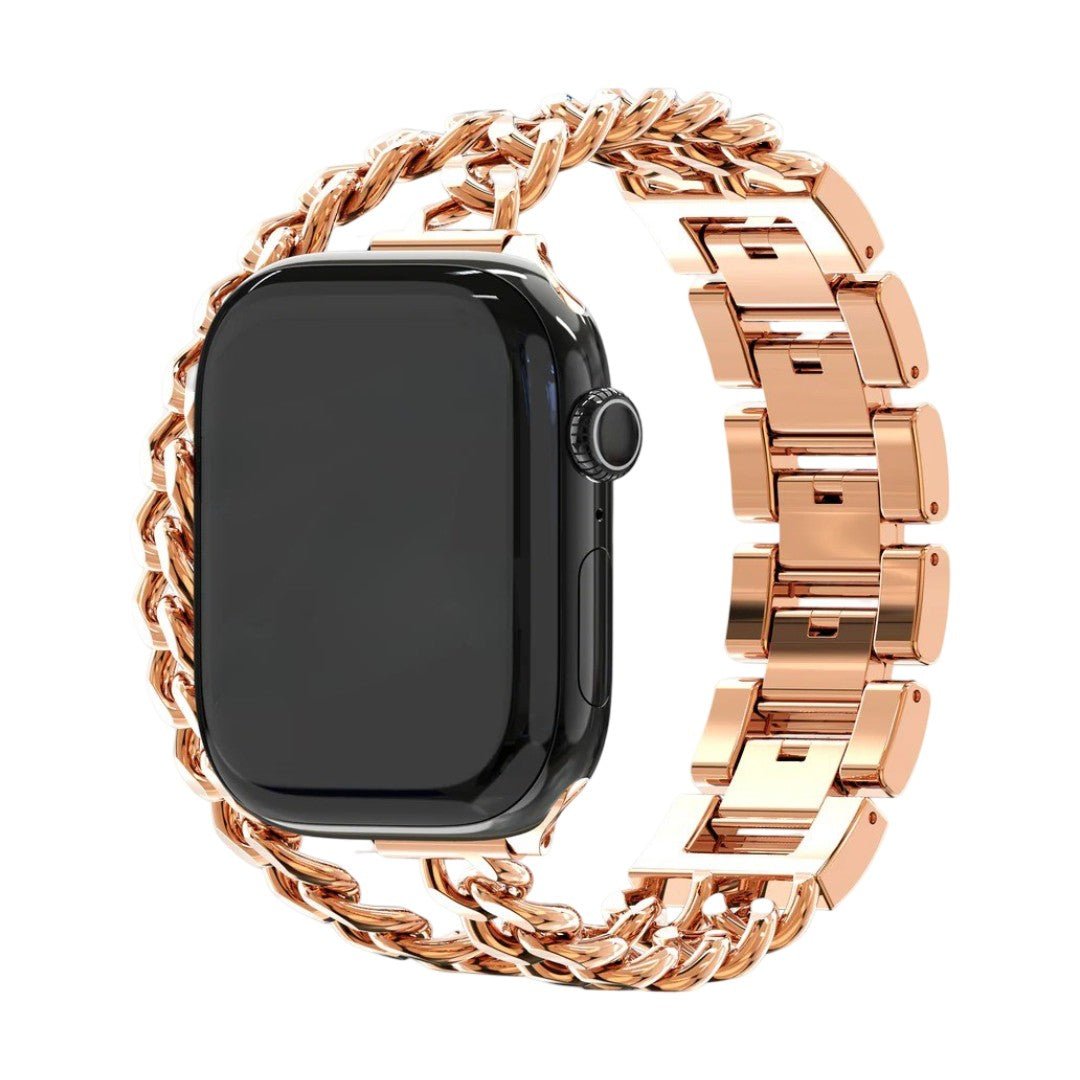 Correa Apple Watch de malla cubana de doble vuelta, con strass incrustados, acabado a elegir, modelo Phipa