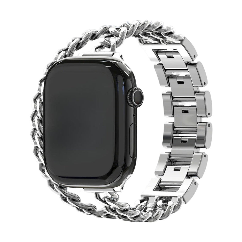 Correa Apple Watch de malla cubana de doble vuelta, con strass incrustados, acabado a elegir, modelo Phipa