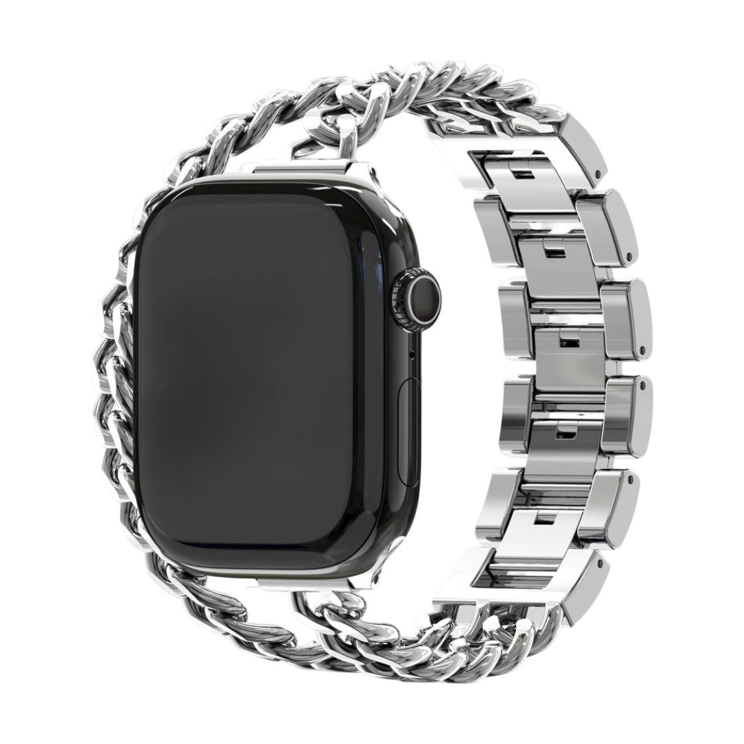 Correa Apple Watch de malla cubana de doble vuelta, con strass incrustados, acabado a elegir, modelo Phipa