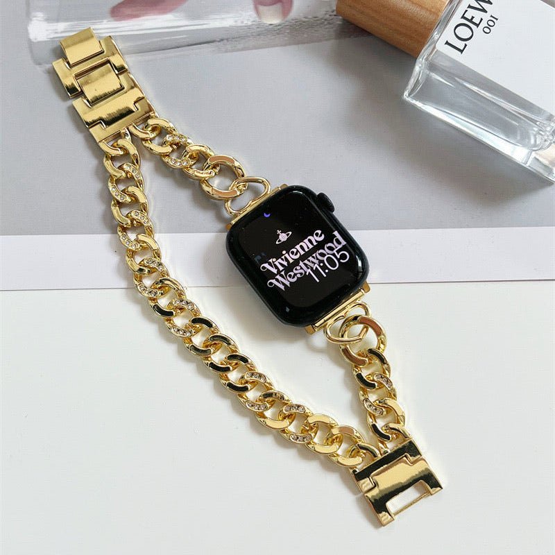 Correa Apple Watch de malla cubana de doble vuelta, con strass incrustados, acabado a elegir, modelo Phipa