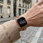 Correa Apple Watch de malla cubana de doble vuelta, con strass incrustados, acabado a elegir, modelo Phipa