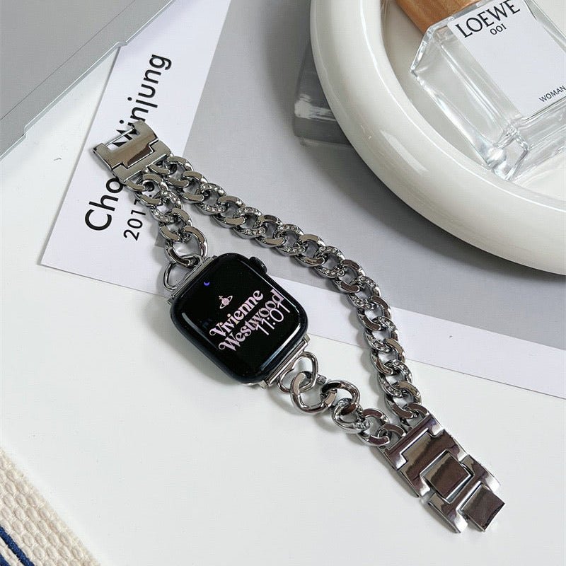 Correa Apple Watch de malla cubana de doble vuelta, con strass incrustados, acabado a elegir, modelo Phipa