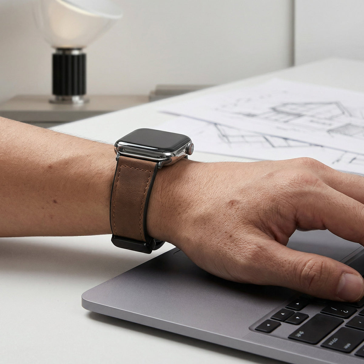 Correa Apple Watch de silicona con aspecto de piel, cierre magnético, modelo Kaelith