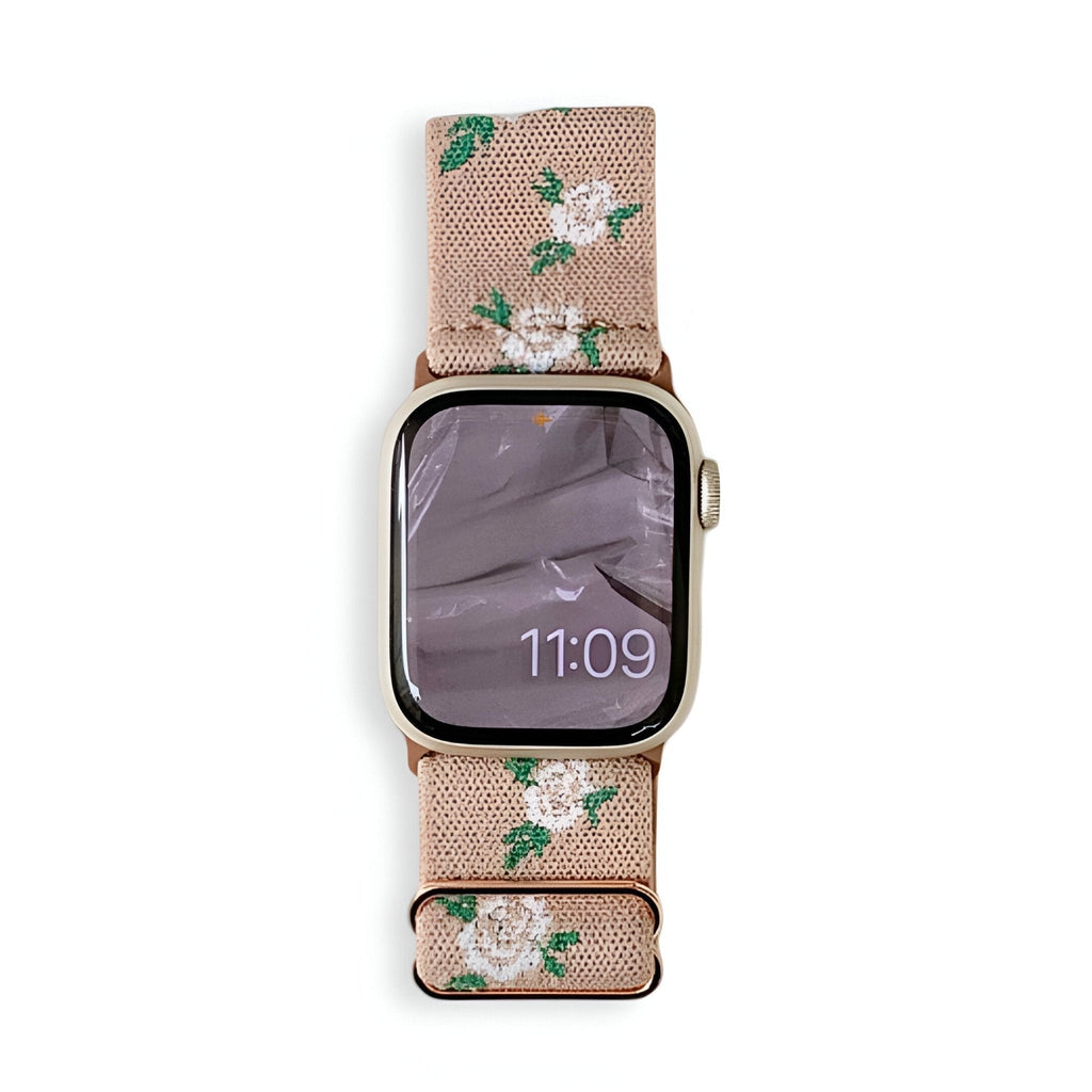 Correa Apple Watch de nailon floral, para mujer, modelo Elexia