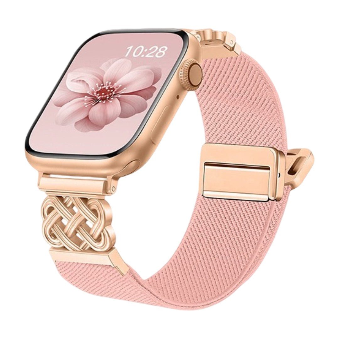 Correa Apple Watch de nailon tejido, motivo de nudo celta infinito, hebilla magnética, estilo elegante, modelo Louison