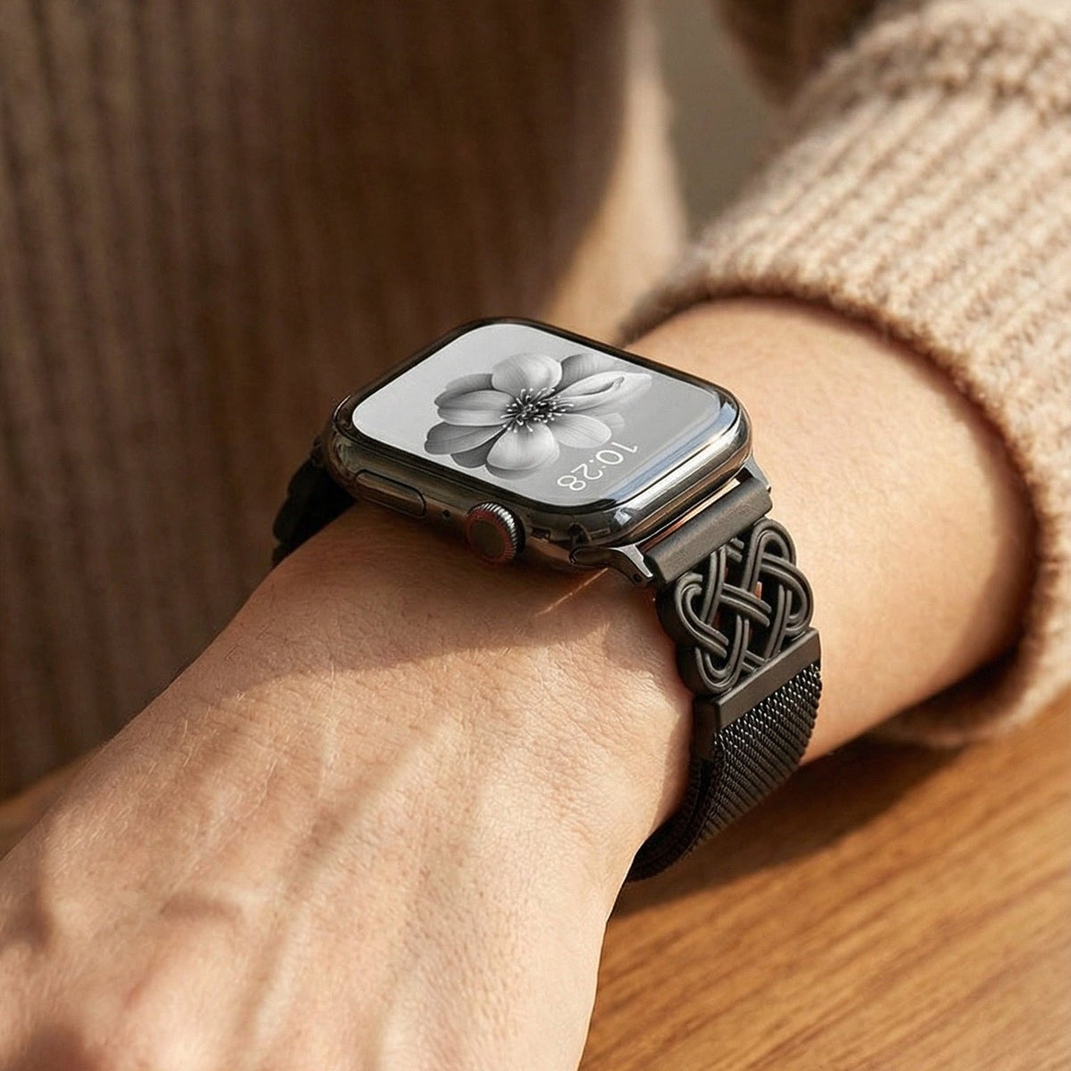 Correa Apple Watch de nailon tejido, motivo de nudo celta infinito, hebilla magnética, estilo elegante, modelo Louison