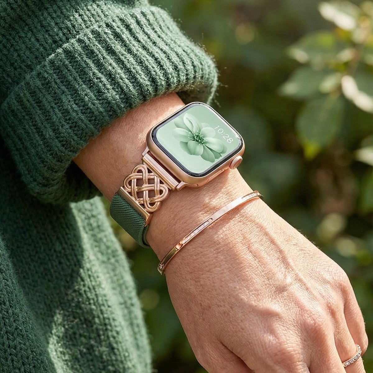 Correa Apple Watch de nailon tejido, motivo de nudo celta infinito, hebilla magnética, estilo elegante, modelo Louison
