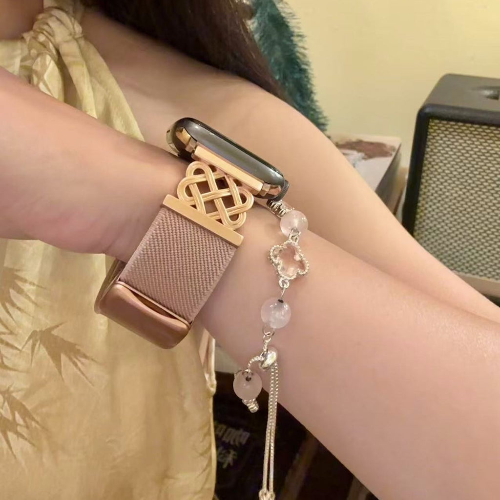 Correa Apple Watch de nailon tejido, motivo de nudo celta infinito, hebilla magnética, estilo elegante, modelo Louison