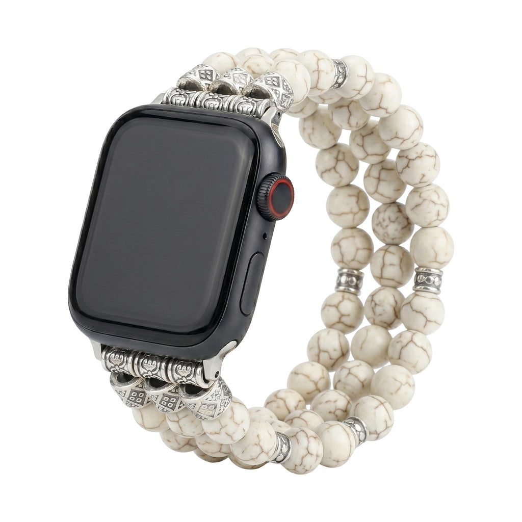 Correa Apple Watch de perlas naturales, piedra volcánica o turquesa, elástica ajustable, estilo bohemio chic, modelo Josin