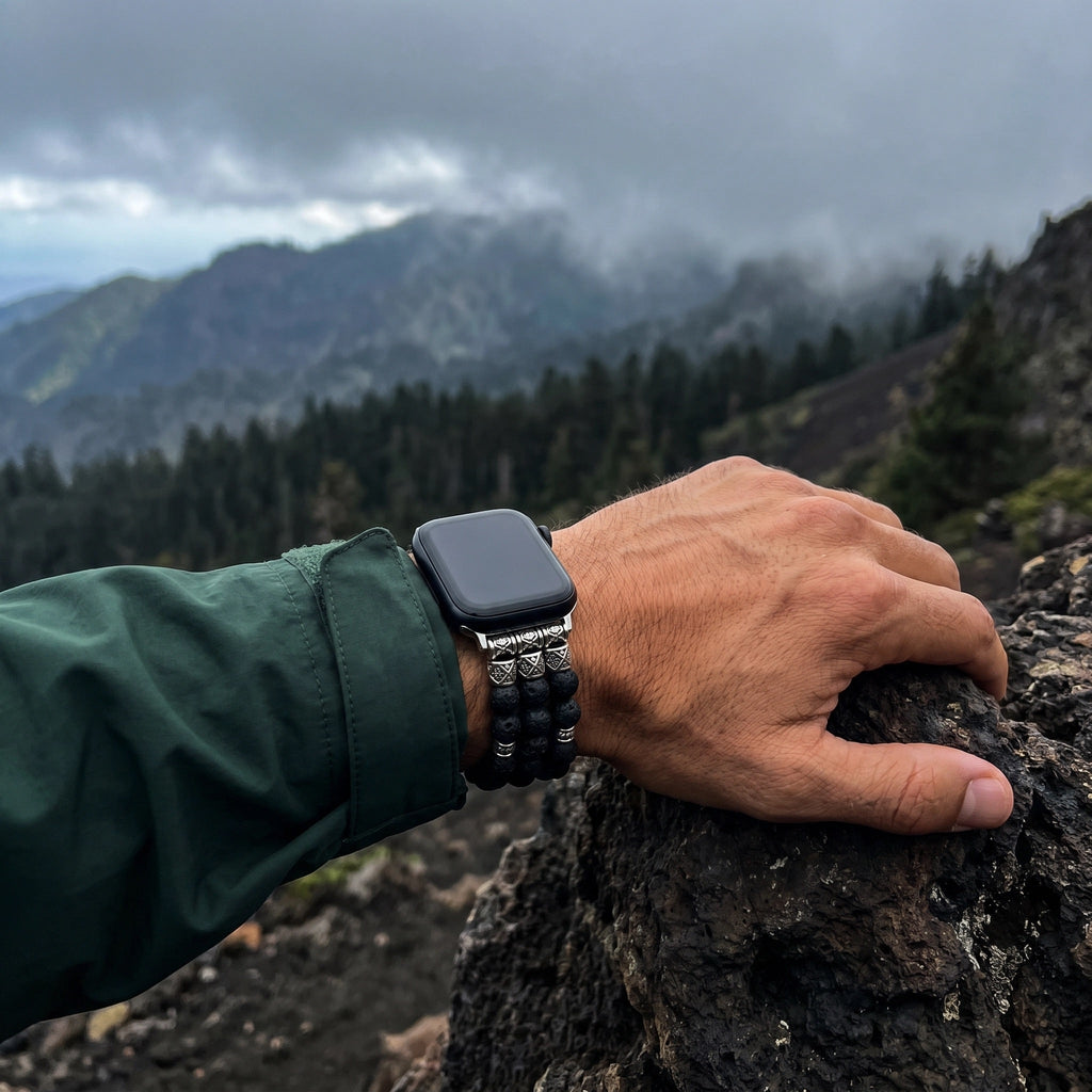 Correa Apple Watch de perlas naturales, piedra volcánica o turquesa, elástica ajustable, estilo bohemio chic, modelo Josin
