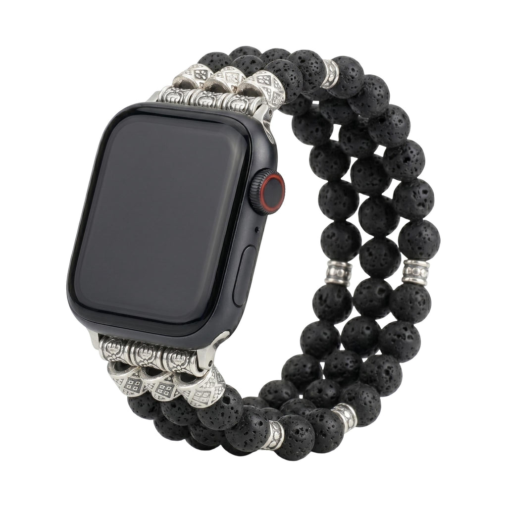 Correa Apple Watch de perlas naturales, piedra volcánica o turquesa, elástica ajustable, estilo bohemio chic, modelo Josin