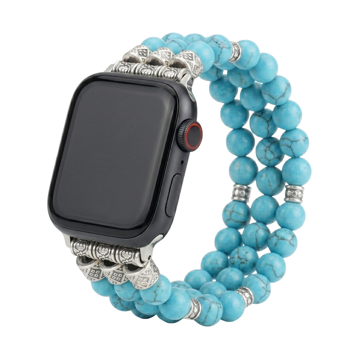 Correa Apple Watch de perlas naturales, piedra volcánica o turquesa, elástica ajustable, estilo bohemio chic, modelo Josin