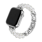 Correa Apple Watch de piedras naturales, doble hilera de perlas, eslabones metálicos, modelo Spedzire