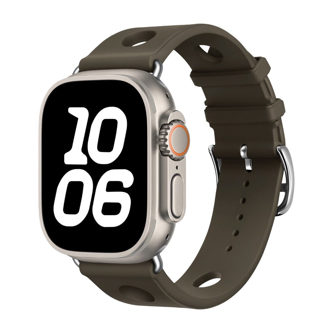 Correa de silicona perforada para Apple Watch, diseño transpirable, cierre de acero inoxidable, estilo dinámico, modelo Harténie