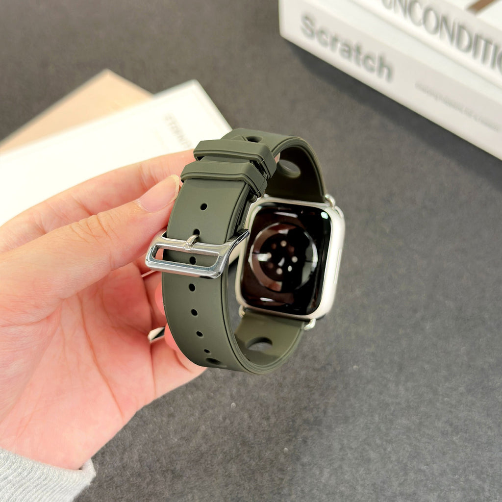 Correa de silicona perforada para Apple Watch, diseño transpirable, cierre de acero inoxidable, estilo dinámico, modelo Harténie