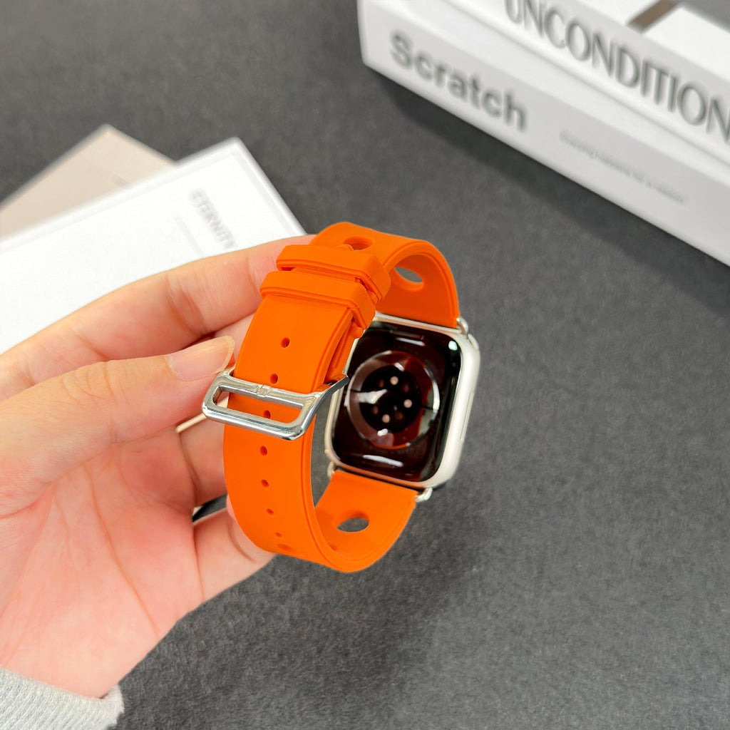 Correa de silicona perforada para Apple Watch, diseño transpirable, cierre de acero inoxidable, estilo dinámico, modelo Harténie