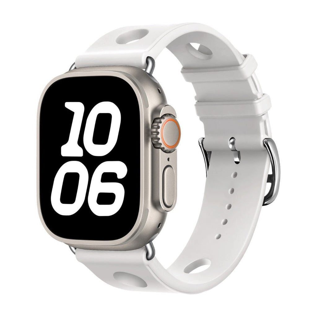 Correa de silicona perforada para Apple Watch, diseño transpirable, cierre de acero inoxidable, estilo dinámico, modelo Harténie