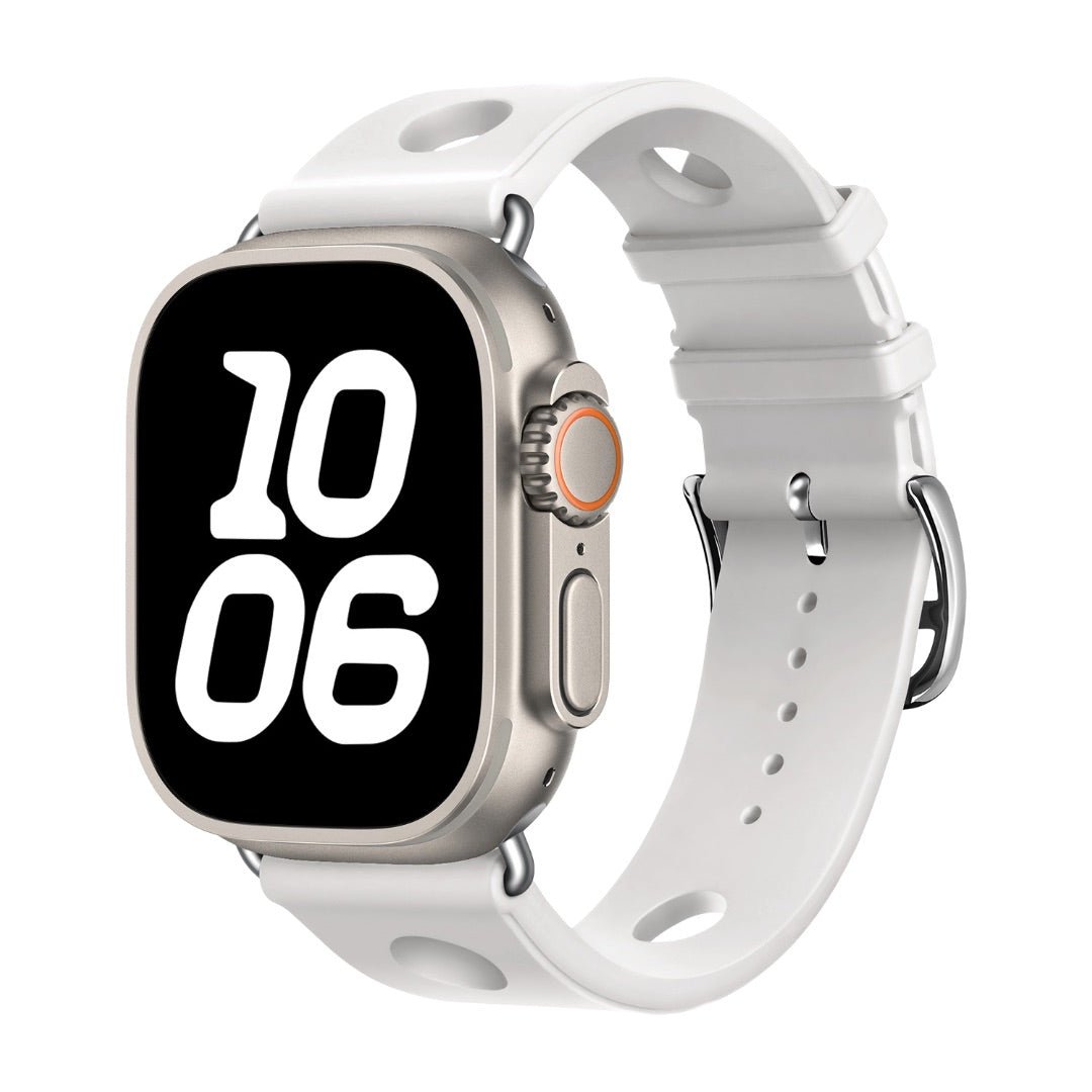 Correa de silicona perforada para Apple Watch, diseño transpirable, cierre de acero inoxidable, estilo dinámico, modelo Harténie