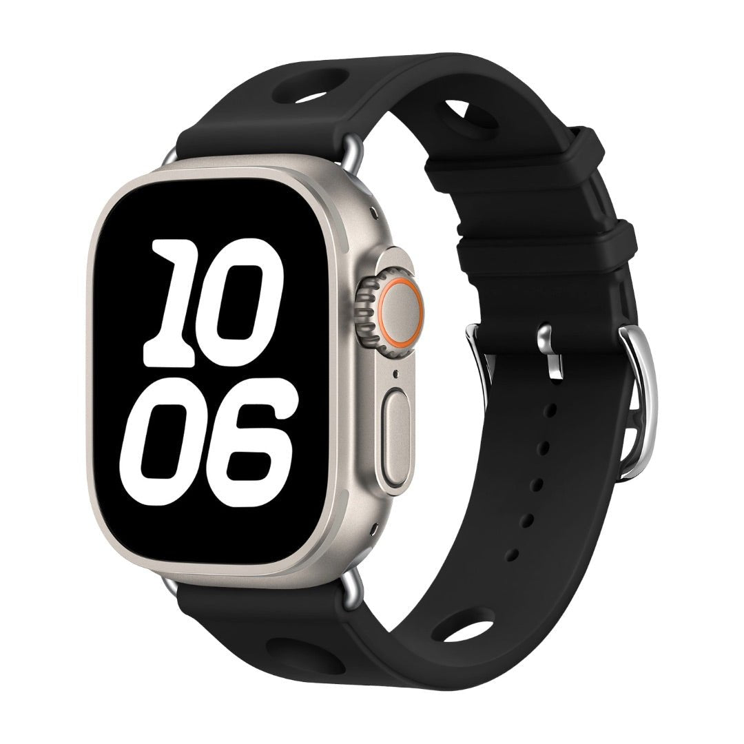 Correa de silicona perforada para Apple Watch, diseño transpirable, cierre de acero inoxidable, estilo dinámico, modelo Harténie