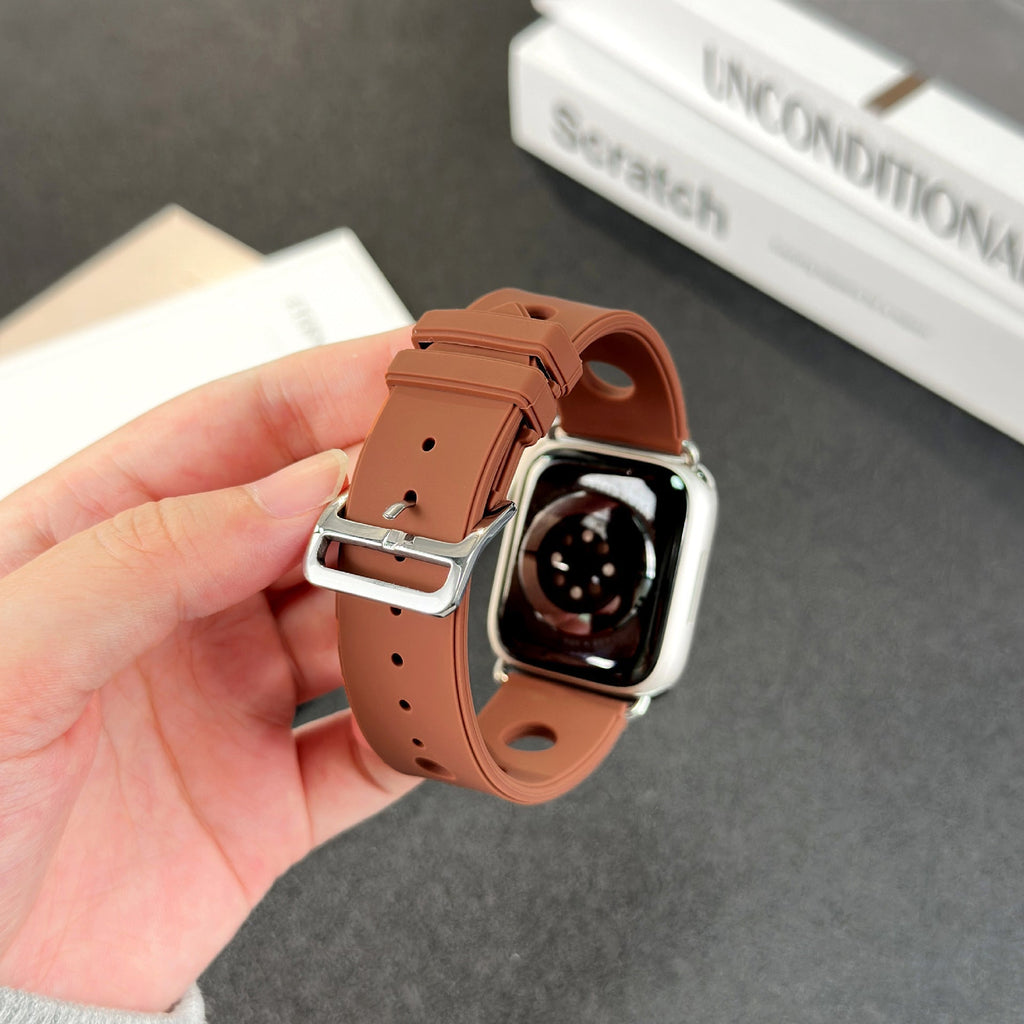 Correa de silicona perforada para Apple Watch, diseño transpirable, cierre de acero inoxidable, estilo dinámico, modelo Harténie