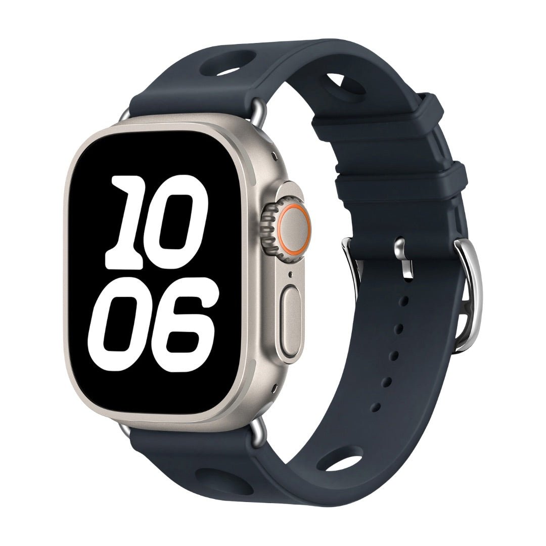 Correa de silicona perforada para Apple Watch, diseño transpirable, cierre de acero inoxidable, estilo dinámico, modelo Harténie