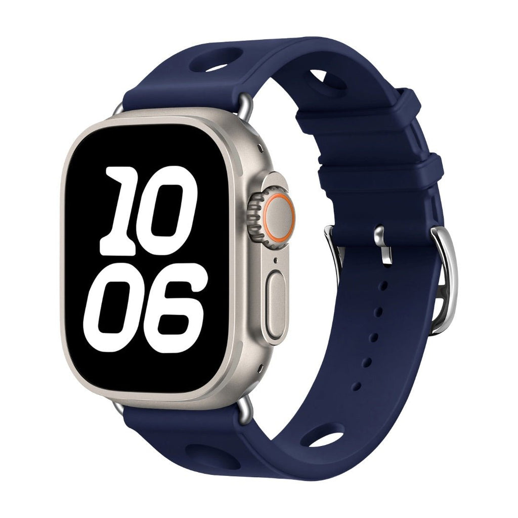 Correa de silicona perforada para Apple Watch, diseño transpirable, cierre de acero inoxidable, estilo dinámico, modelo Harténie