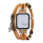 Correa Apple Watch de piel vegana trenzada, perlas de fantasía y colgante musical, diseño boho chic, cierre de acero, modelo Bobbie