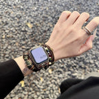 Correa Apple Watch de piel vegana trenzada, perlas de fantasía y colgante musical, diseño boho chic, cierre de acero, modelo Bobbie