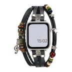 Correa Apple Watch de piel vegana trenzada, perlas de fantasía y colgante musical, diseño boho chic, cierre de acero, modelo Bobbie