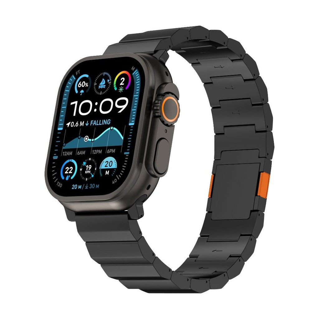 Correa de titanio para Apple Watch, eslabones planos, cierre magnético, modelo Criko